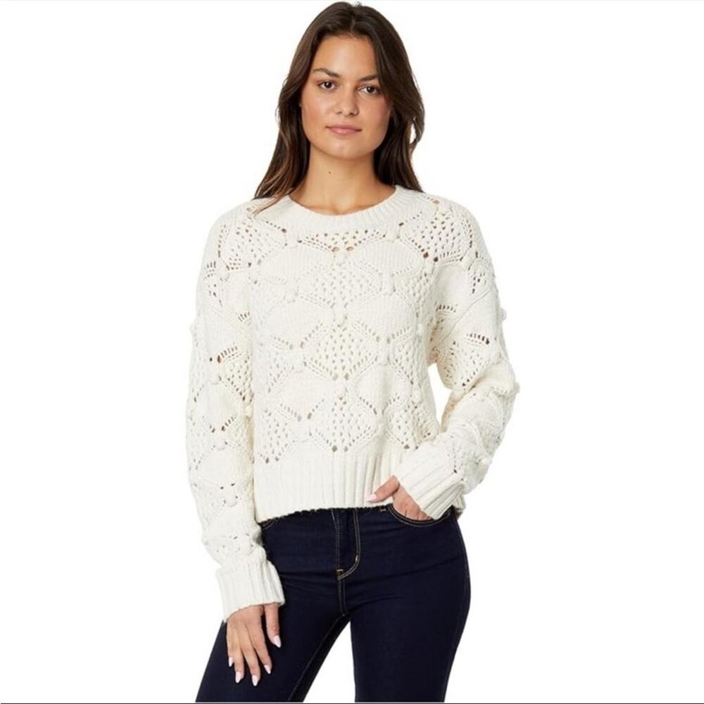 Lucky Brand Ivory Diamond Open Knit Bobble Chunky Crewneck Sweater White Sz XL - Picture 15 of 15